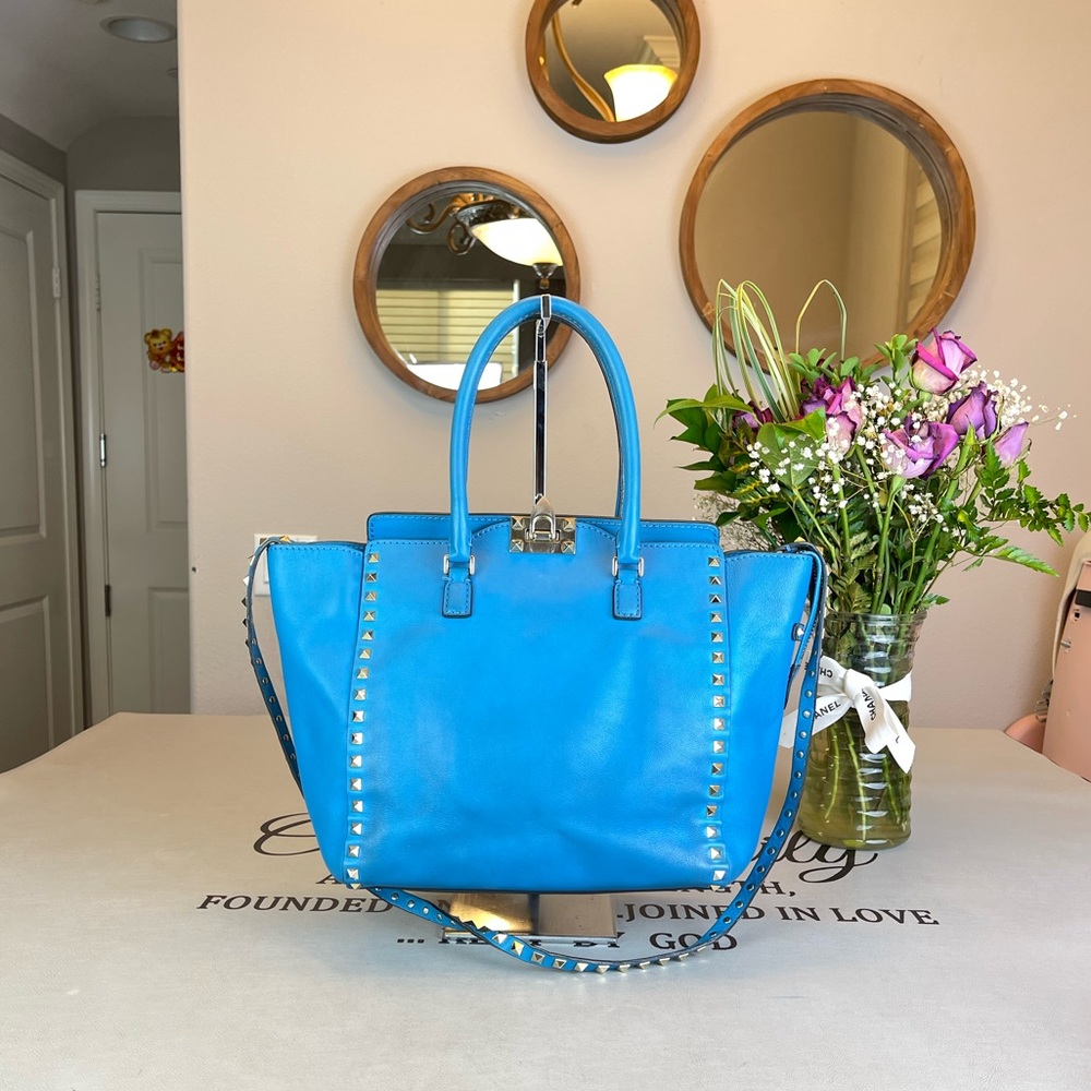 Valentino Blue Leather RockStud Shoulder Bag Satchel